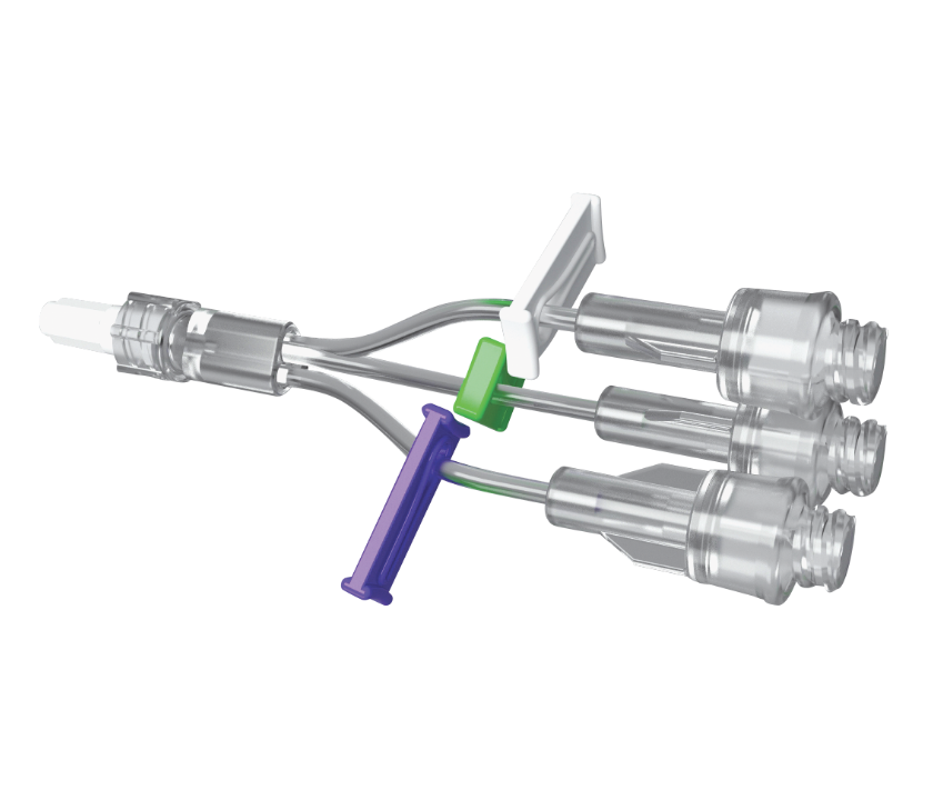 Puerto de válvula sin aguja de triple lumen