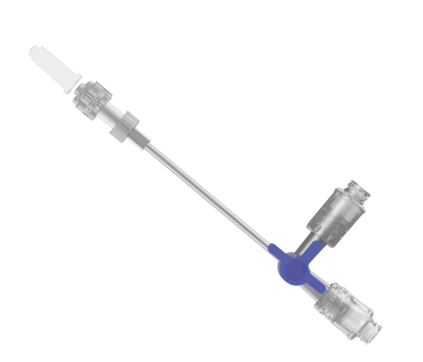 Válvula sin aguja de un lumen con llave de paso de tres vías.